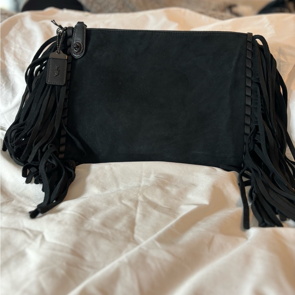 Coach Suede Fringe Turnlock Clutch 86480